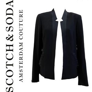 SCOTCH AND SODA open front blazer with ruffled pockets in black
